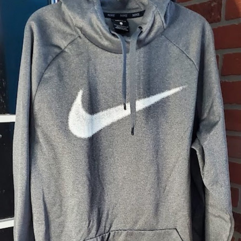 Nike Dri Fit Hoodie Gray with large white Swoosh